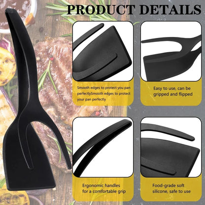 2 In 1 Flip Spatula Tongs Nylon Non Stick Kitchen Gadget Multifunctional EggPancake Fish Omelet French Toast Cooking Making Tool