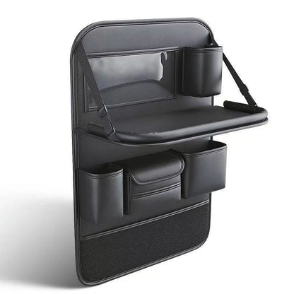 Car Seat Back Storage Bag 6-Pocket with Foldable Table Seat Back Protectors Waterproof  Anti-Kick Pad For Car Essentials