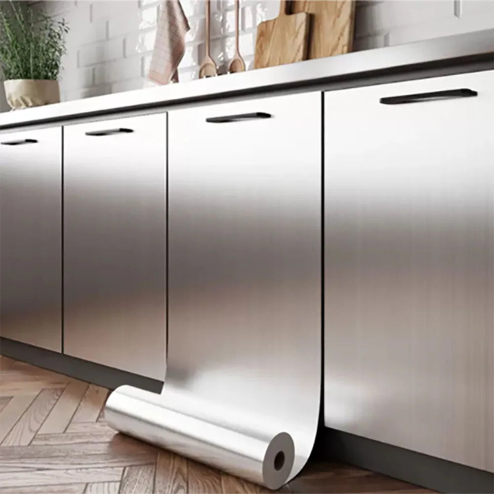 Decorative waterproof fireproof self-adhesive wallpaper 40cm brushed silver refrigerator living room kitchen countertop