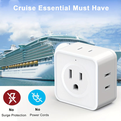 5 Way Multi Plug Outlet Extender, Wall Outlet Expander, Small Electrical Outlet Splitter for Travel, Home, Office, Dorm