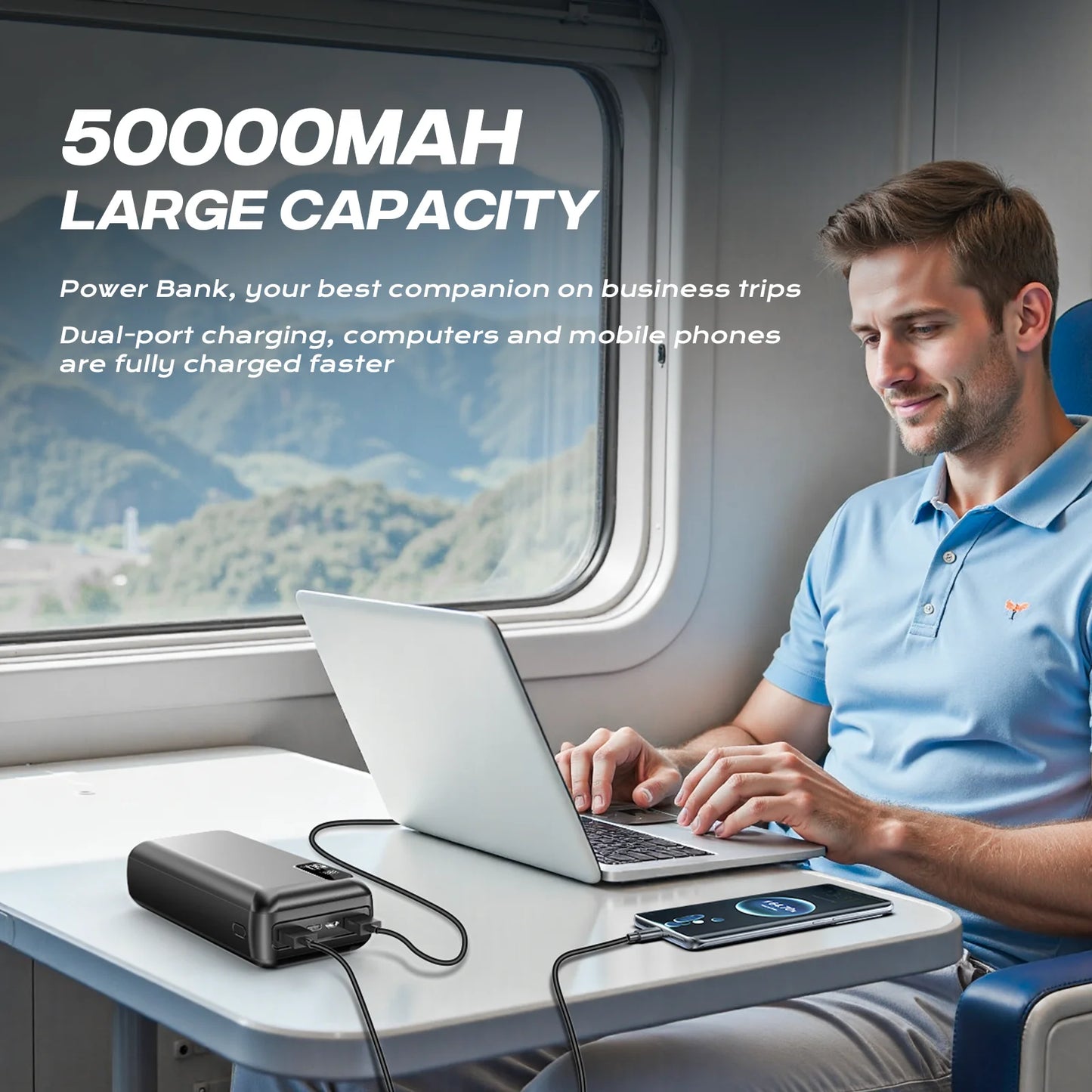 hganus 22.5W Power Bank 50000mAh QC PD3.0 Fast Charging Powerbank Portable Charger External Battery For iPad iPhone17 Xiaomi
