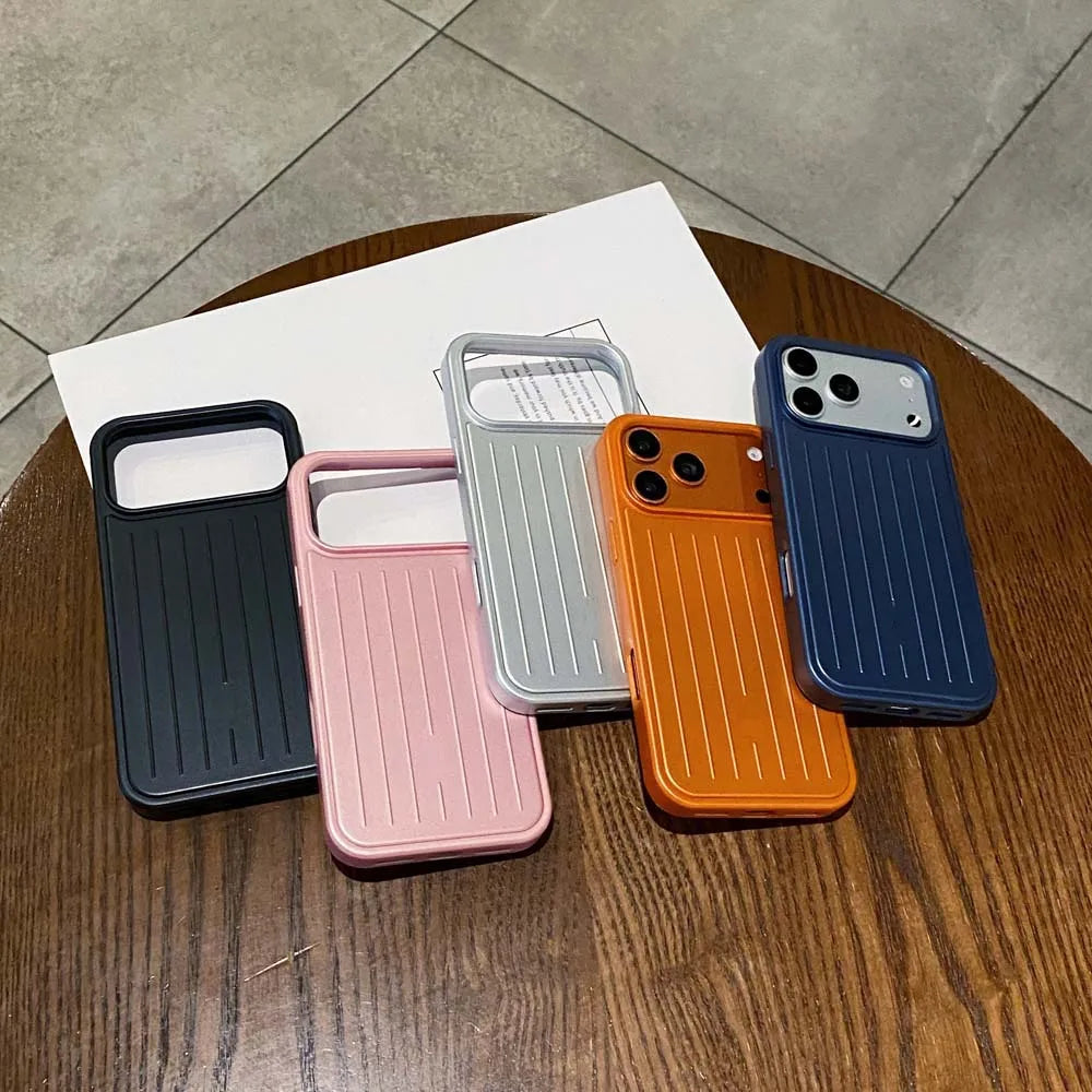 Q5 Aluminum Alloy Phone Cases For iPhone 17 16 15 14 Pro Max 3D Corrugated Stripe Back Luxury Bussiness Luggage Cover