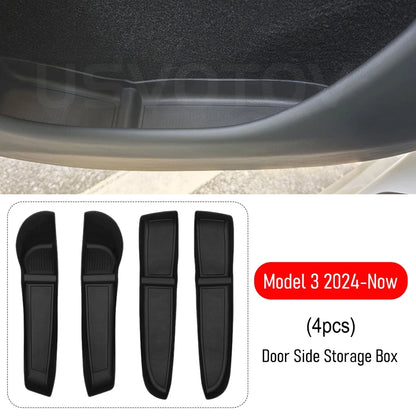 USVOTOV Car Door Side Storage Box for 2025 2026 Tesla Model Y Juniper Model 3 Model YL Accessories Door Organizer Tray Trash Can