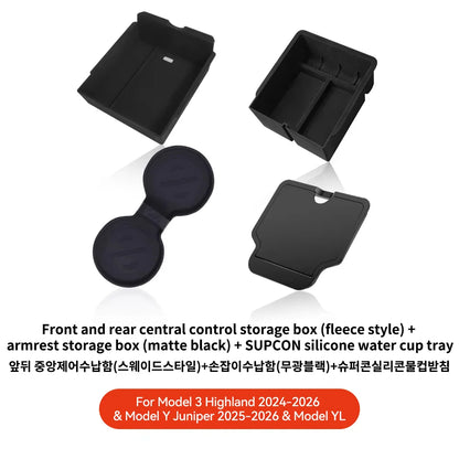 For Tesla Model 3/Y/YL Highland Juniper 2026 Center Armrest Hidden Storage Box Cup Holder Console Organizer Box Accessories