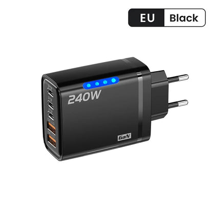 240W 5 Ports GaN Fast USB Charger Multi Port Wall Power Adapter Quick Charge Phone Charger EU US Plug For iPhone Samsung Xiaomi