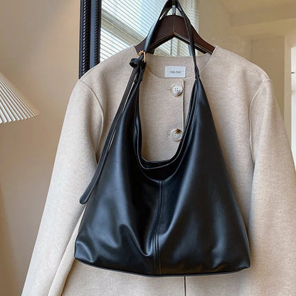 Women Hobo Bag Simple PU Leather Solid Shoulder Bag Fashion Large Capacity Tote Handbag Slouchy Underarm Bag