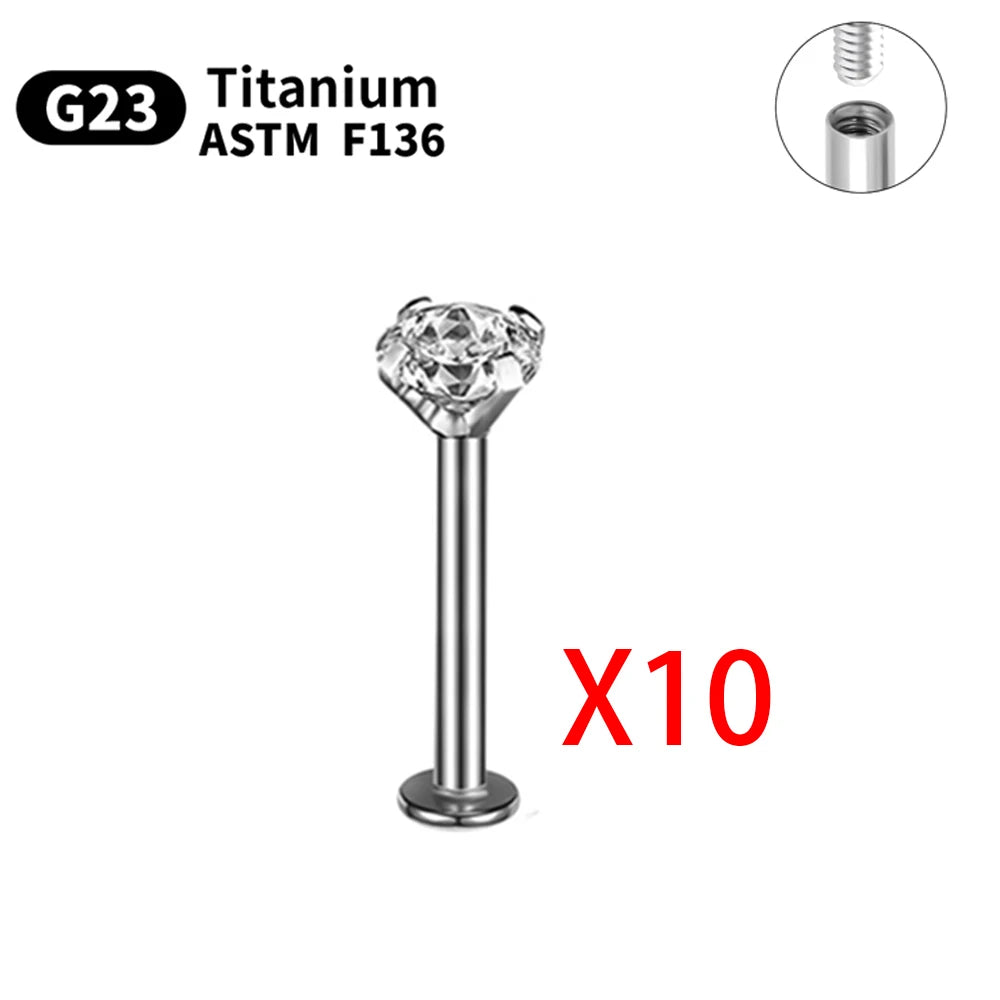 G23 Titanium Piercings Labret Stud Kit – 1/5/10pcs Lip, Nose, Eyebrow, and Cartilage Body Jewelry