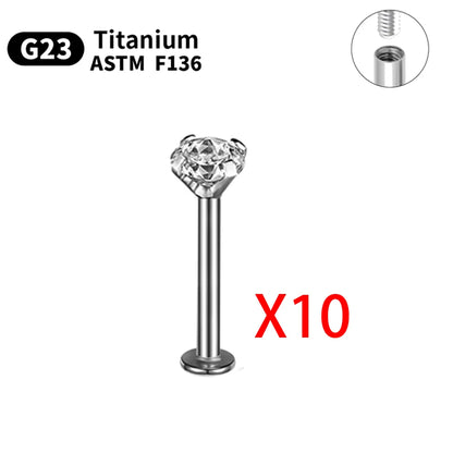 G23 Titanium Piercings Labret Stud Kit – 1/5/10pcs Lip, Nose, Eyebrow, and Cartilage Body Jewelry