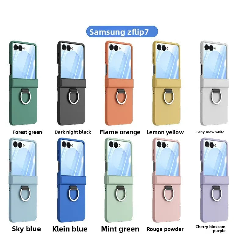Skin Feel Hard Phone Case for Samsung Galaxy Z Flip 7 FE 6 5 4 3 ZFlip7 with Ring Hinge Protective Cover