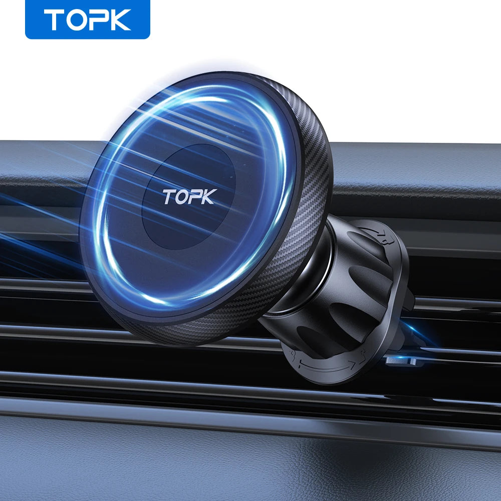 TOPK for Magsafe Car Phone Holder,Powerful Magnetism Premium Quality Single-Hand Operation Metal Hook Magnetic Car Phone Mount