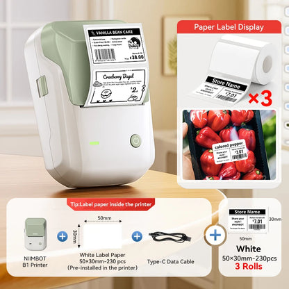 Portable Niimbot B1 Wireless Label Maker Adhesive Sticker Printer Labeling Machine DIY 20-50mm Labels for Office Home