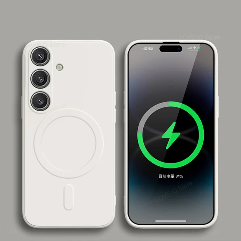 For Magsafe Magnetic Wireless Charge Case For Samsung Galaxy S25 S26 S24 S23 S 25 Ultra Plus FE Soft Cases Liquid Silicone Cover