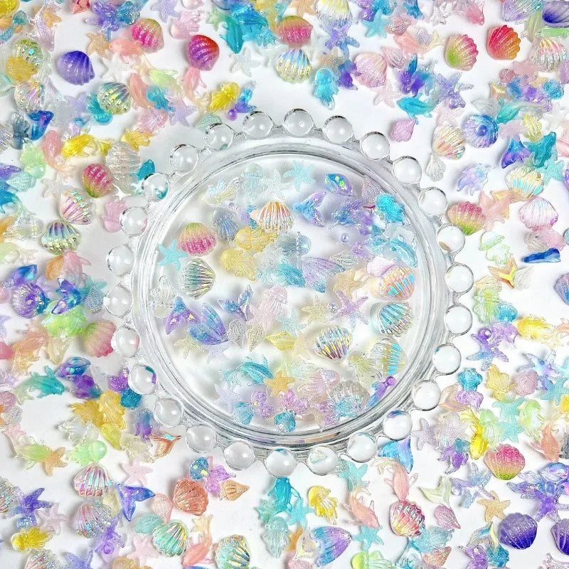 50PCS 3D Creative Simulated Conch Shell Nail Charms Colorful Translucent Jellyfish Ocean Series Resin Nail Art Decorations 2030