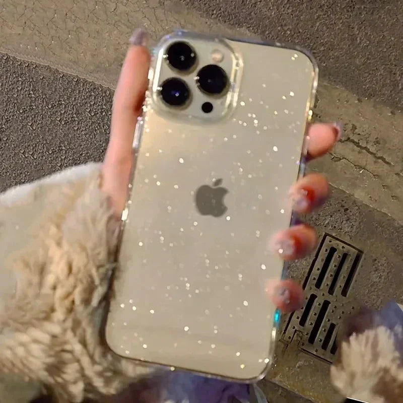 Pink Glitter Bling Clear Soft Case for IPhone 17 Air 16 15 14 13 12 11 Pro Max Plus 17Pro 16Pro 16e I Phone Women Fundas Cover