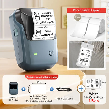 Niimbot B1 Wireless Thermal Label Printer Food Tag Barcode Price Small Business 20-50mm Print Width Label Machine for Home