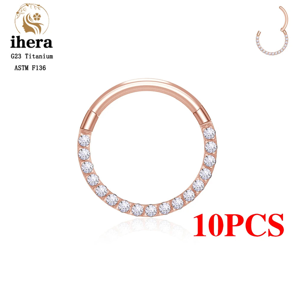 1/10PCS G23 Titanium Nose Rings – Septum Clicker, Cartilage, Tragus, Helix Earrings, 16G 18G CZ