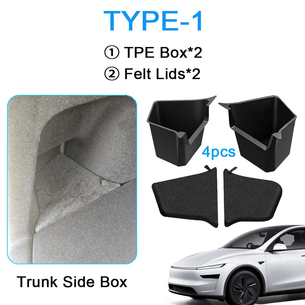 For Tesla Model Y Juniper 2026 2025 Trunk Side Storage Box Rear Trunk Organizer Flocking Mat Partition Anti-dirty Accessories