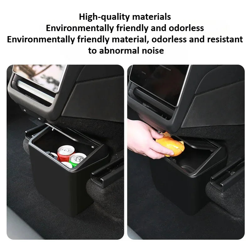 For Tesla Model Y Juniper 2025 Rear Seat Trash Can Middle Under-seat Storage Box ABS Waterproof Umbrella Box Car Accessories