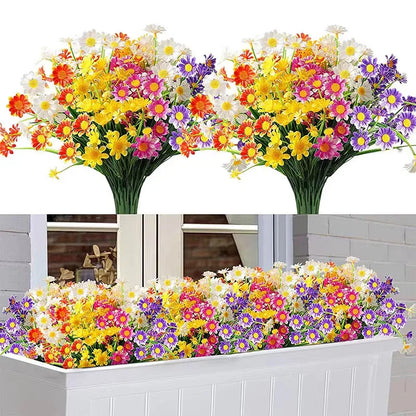 Artificial Daisies Flowers Outdoor UV Resistant Fake Foliage Plants Shrubs for Window Box Hanging Farmhouse Indoor Outside Decor