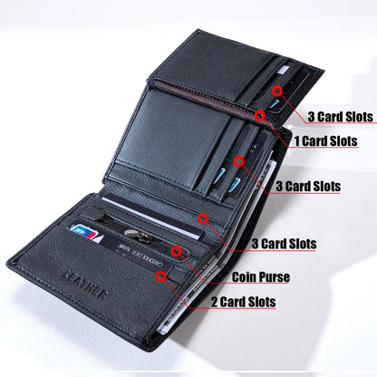 men's wallet Genuine Leather Wallets For Men Coin Purse Vintage Vertical Short  Credit Card Holder Money Bag Men's RFID wallet