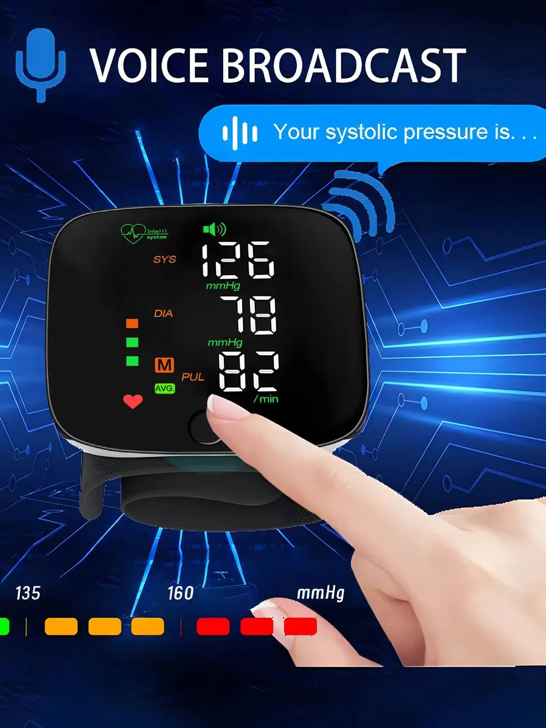Rechargeable Wrist Blood Pressure Monitor-Digital Sphygmomanometer with English Voice Alert,Medical Tonometer Health Tracking