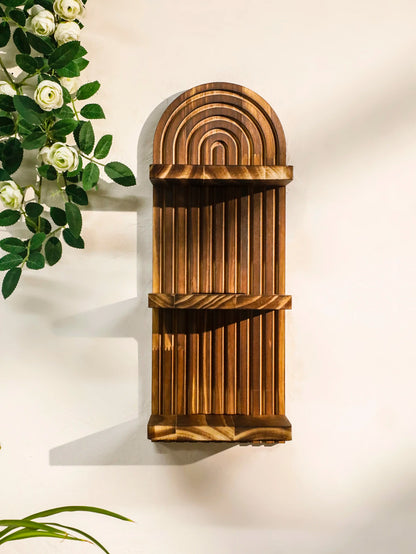 1Pc Boho Style Wooden Wall Shelves - Geometric Wall Mounted Shelves, Natural Wood Finish, Modern Home Decor, Plant Decorative