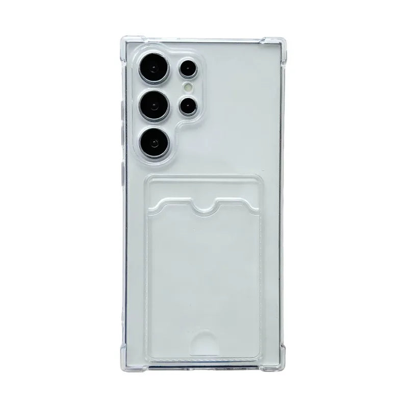 Luxury Soft Transparent Card Holder Bag Phone Case For Samsung Galaxy S25 S24 S23 S22 S21 S20 FE Note 20 Ultra Shockproof Cover