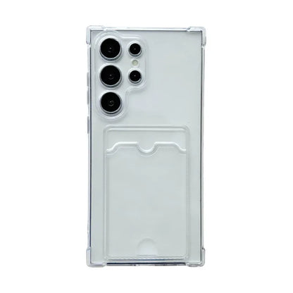 Luxury Soft Transparent Card Holder Bag Phone Case For Samsung Galaxy S25 S24 S23 S22 S21 S20 FE Note 20 Ultra Shockproof Cover