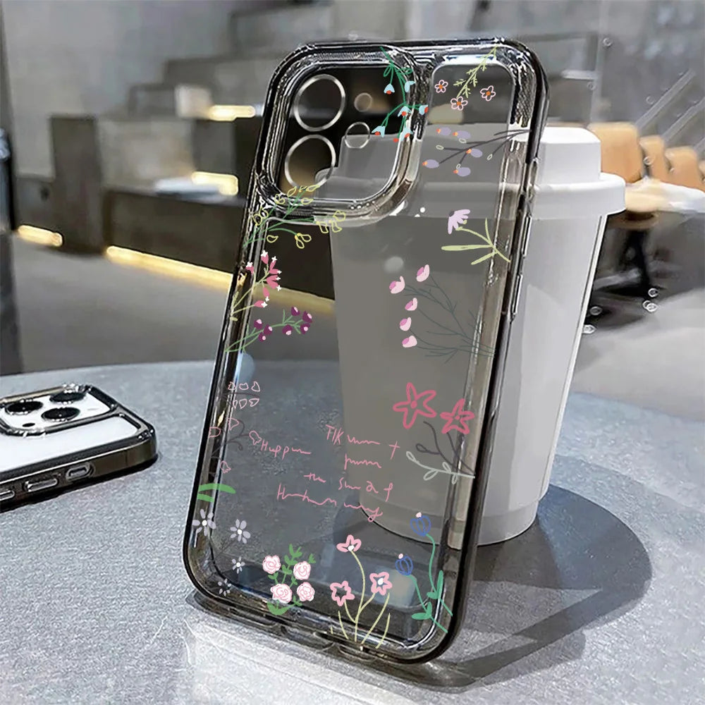 Flower Phone Case For iPhone 16 15 13 11 14 12 17 Pro Max 16E XS XR 7 8 Plus SE Shockproof Transparent Cover Silicone Soft Funda