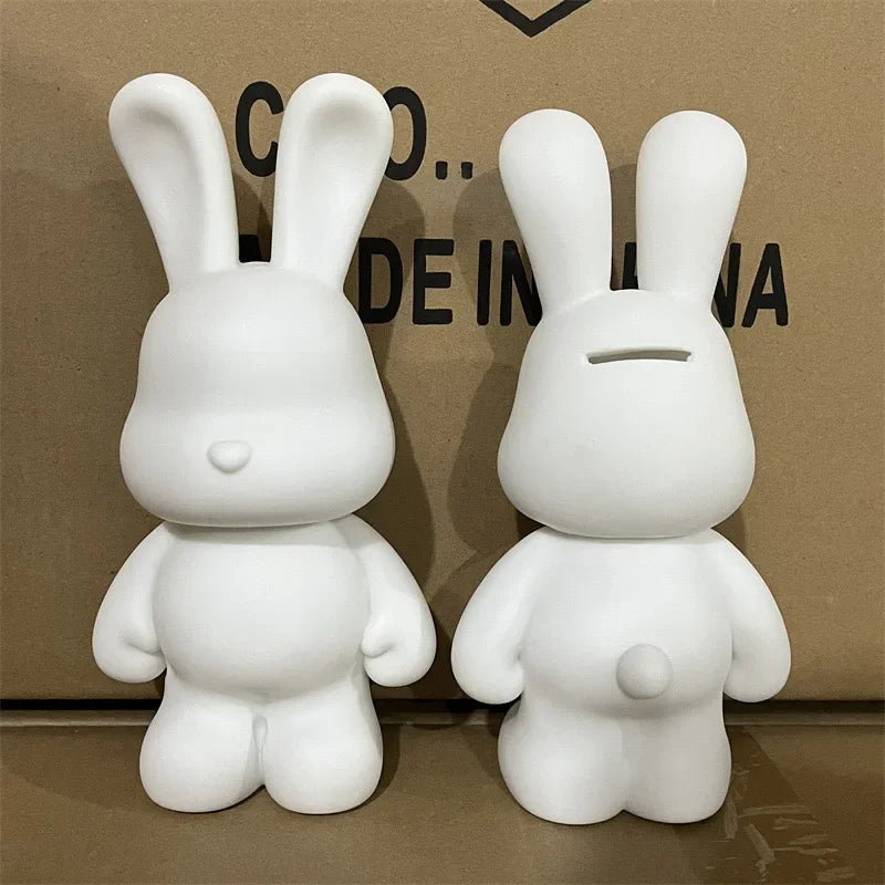 New DIY Paint Fluid Animal Bear Rabbit Lucky Dragon White Hand Painted Home Decoration Doll Toy Statue Deposit Can Handmade Gift