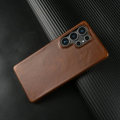 Natural Cowhide Genuine Leather Case For Samsung Galaxy S25 Ultra S26 S24 S23 S22 S21 Business Protective Back Cover Phone Cases