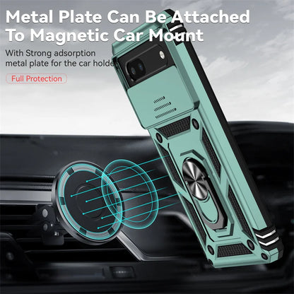 Slide Camera Protect Cover For Google Pixel 6 7 8 Pro Pixel8 Magnetic RIng Holder Shockproof Armor Phone Case For Pixel 6A 7A 8A