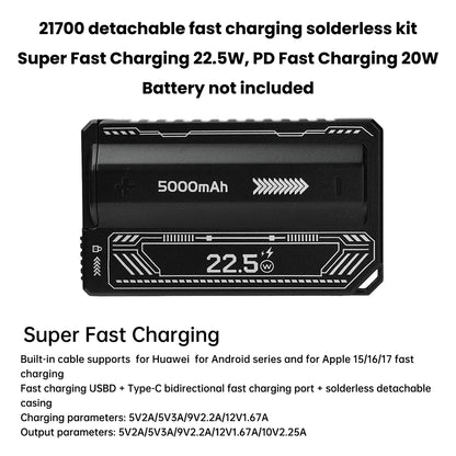 21700 Battery Holder Power Bank Case PD 20W Fast Charging Built-in Cable Detachable Power Bank DIY Battery Case