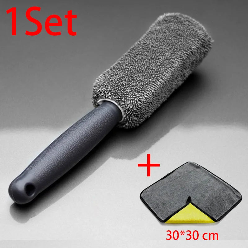 Microfiber Car Wheel & Tire Rim Cleaning Brush with Towel