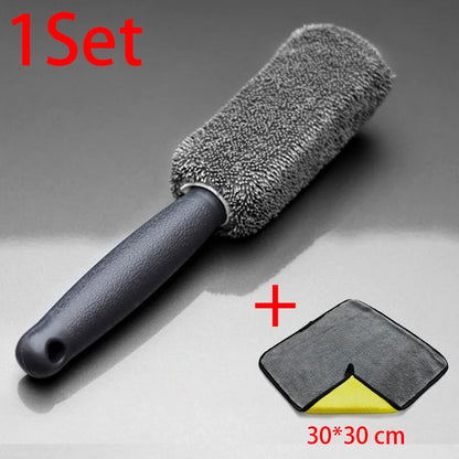Microfiber Car Wheel & Tire Rim Cleaning Brush with Towel
