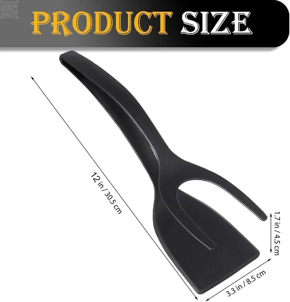 2 In 1 Flip Spatula Tongs Nylon Non Stick Kitchen Gadget Multifunctional EggPancake Fish Omelet French Toast Cooking Making Tool