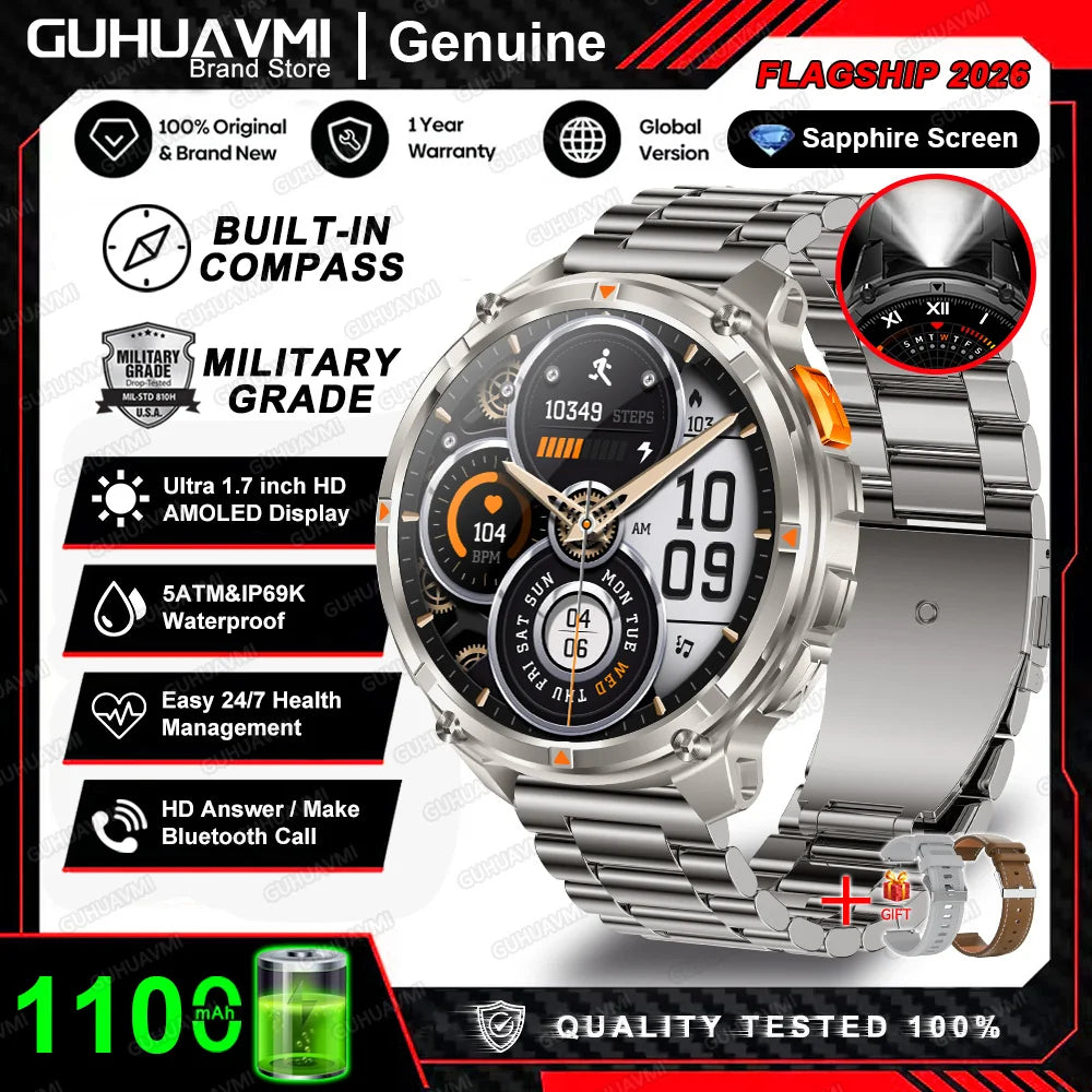 2026 New T-Rex3 Pro 1100mAh Battery Smart Watch GPS path 5ATM Waterproof Sports Run tracker Outdoors Compass Military Smartwatch