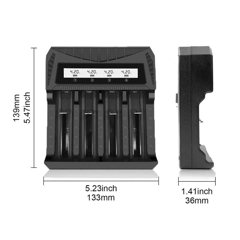 Intelligent LCD Battery Charger USB 4 Slots - Universal Smart Charger for 18650 26650 Li-ion & AA AAA Ni-MH Rechargeable Batteri