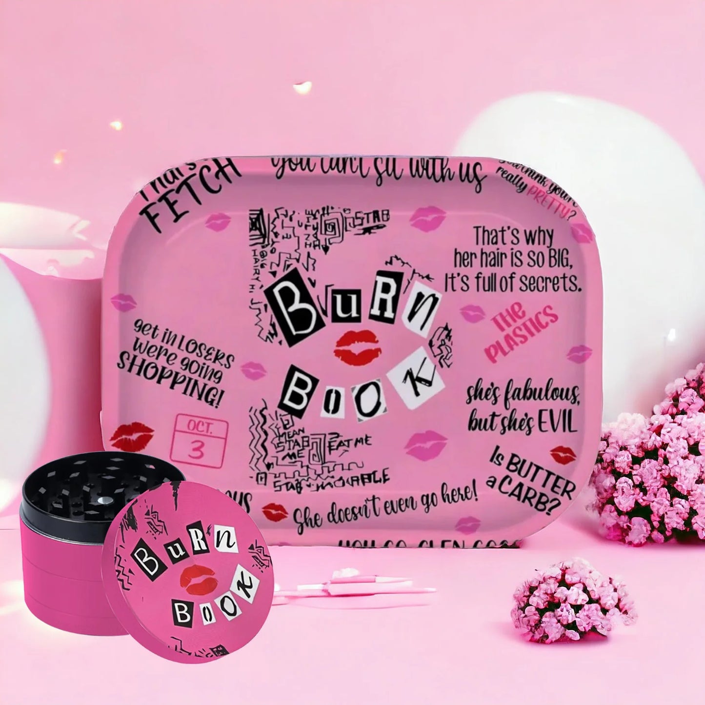 1/2 Pieces Pink Burn Book Grinder and Rolling Tray