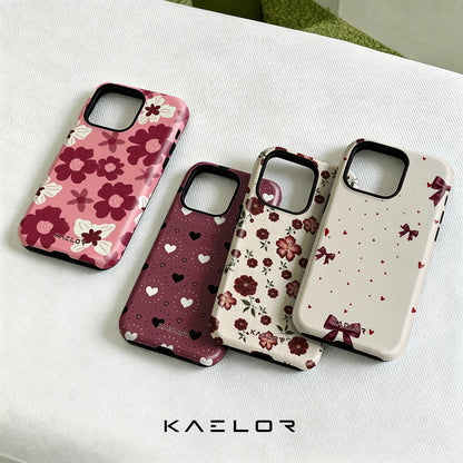 Burgundy Big Flower Double Layer Hard Shell for iPhone 17 16 15 14 Plus 13 Pro Max Anti-Drop Shockproof  PC Case