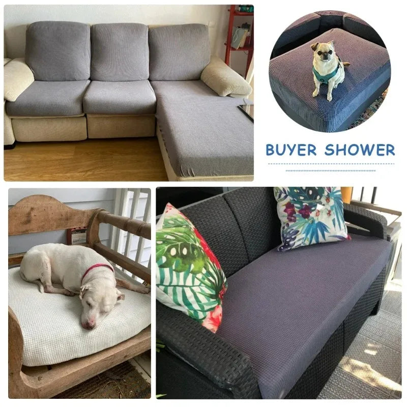 Waterproof Sofa Seat Cushion Cover Jacquard Polar Fleece Sofa Covers Elastic Removable Couch Cover Pets Kids Furniture Protector