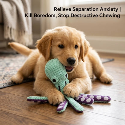 Squeaky Octopus Dog Toy, Pineapple Plush Chew Toy with Squeaker&CrinkleTentacles,InteractiveDentalPuppyToy for Small Medium Dogs