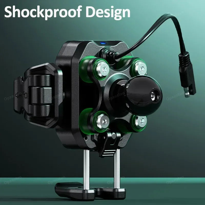 Shockproof Motorcycle Phone Holder 15W Wireless Charger & 36W USB C Fast Charging Motorbike Bicycle Bike Scooter Phone Stand