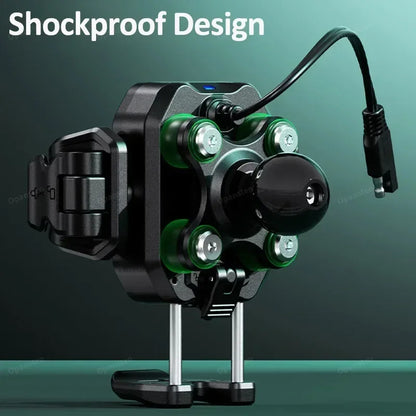 Shockproof Motorcycle Phone Holder 15W Wireless Charger & 36W USB C Fast Charging Motorbike Bicycle Bike Scooter Phone Stand