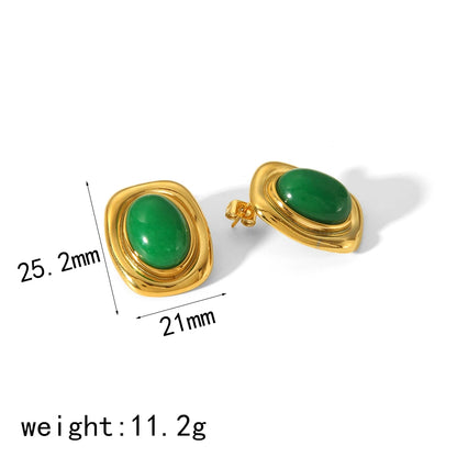 Tiger-Eye Natural Stone Earrings – 18K Gold Plated Stainless Steel, Waterproof