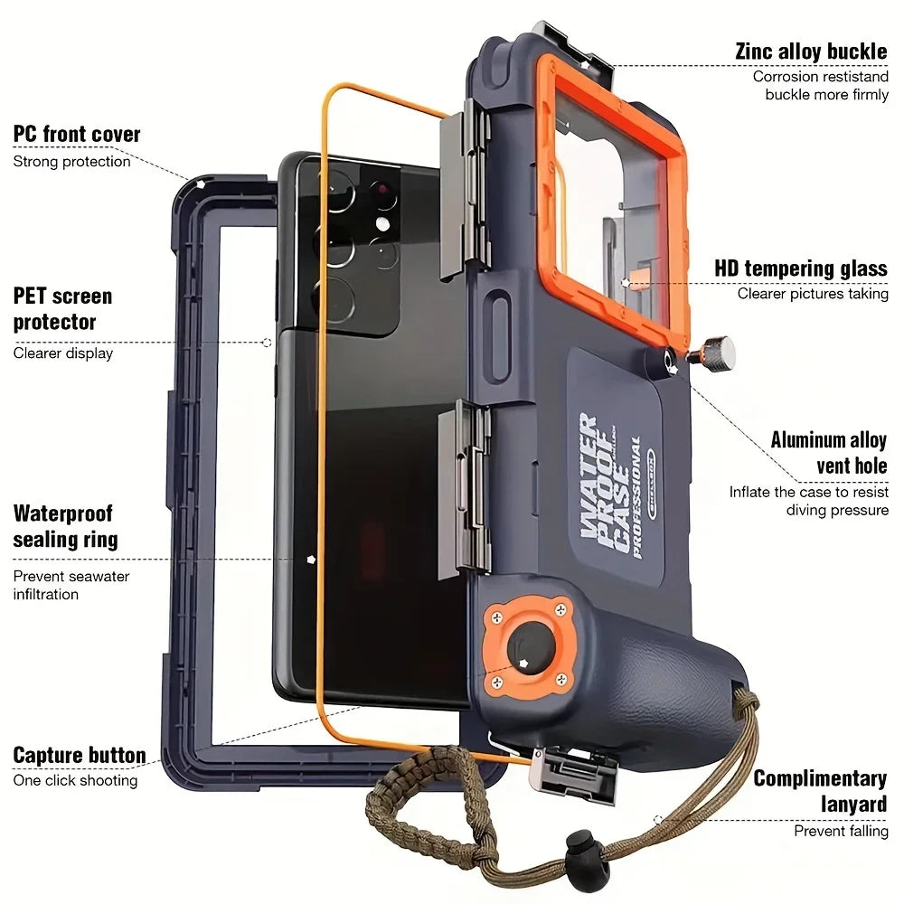 Waterproof Phone Case Holsters & 15m Diving 50ft Swimming Premium Protective Housing & Lanyard For iPhone Samsung 6.8" Phone