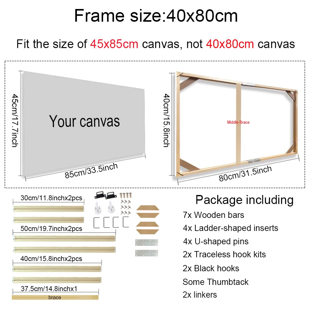 Various Sizes Canvas Frame Wooden Frames Natural Wooden Photo Oil Painting Canvas Diamond Painting Frames Canvas Wood Wall Frame