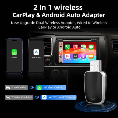 2 In 1 Wired To Wireless Carplay Android Automatic Adapter Car Gadget Smart Box Plug and Play 5Ghz Wifi Fast Connection