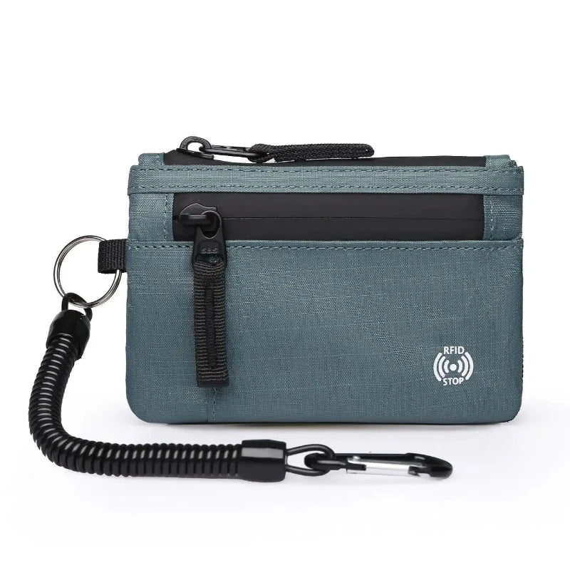 Rfid Credit Card Holder Men Wallets Luxury Nylon Slim Wallet Zipper Key Card Case Male Tactical Purse Coin Purse With Carabiner