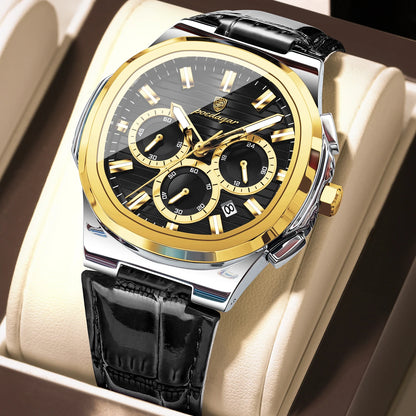 POEDAGAR Top Original Man Watch Leather Waterproof Luminous Fashion Men Clock Date Chronograph Quartz Sports Men's Watches Reloj